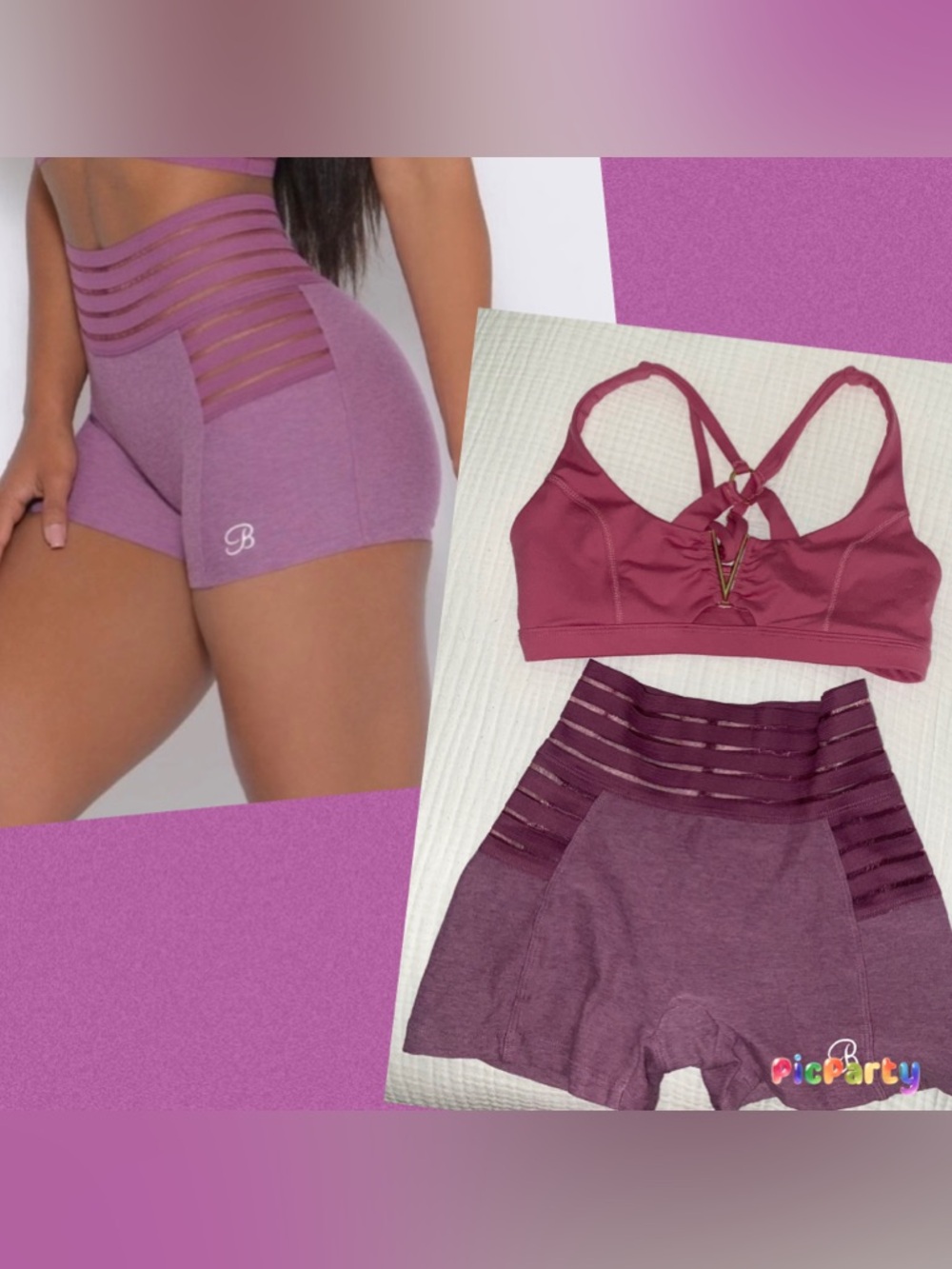 Bombshell Sportswear ATHLETIC SET SZ SMALL S Purple/Mauve Shorts & Sports Bra